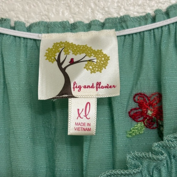 Anthropologie Fig and Flower Aqua Floral Embroidered Maxi Dress Button Front - Picture 7 of 12